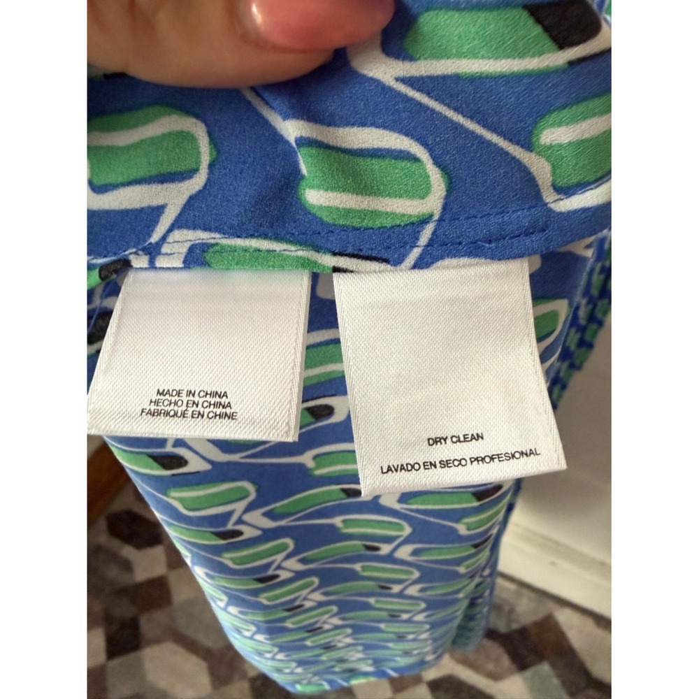 Anne Klein Blue & Green Geometric Sleeveless Maxi Dress Cinched Waist Office Lg - Picture 14 of 17